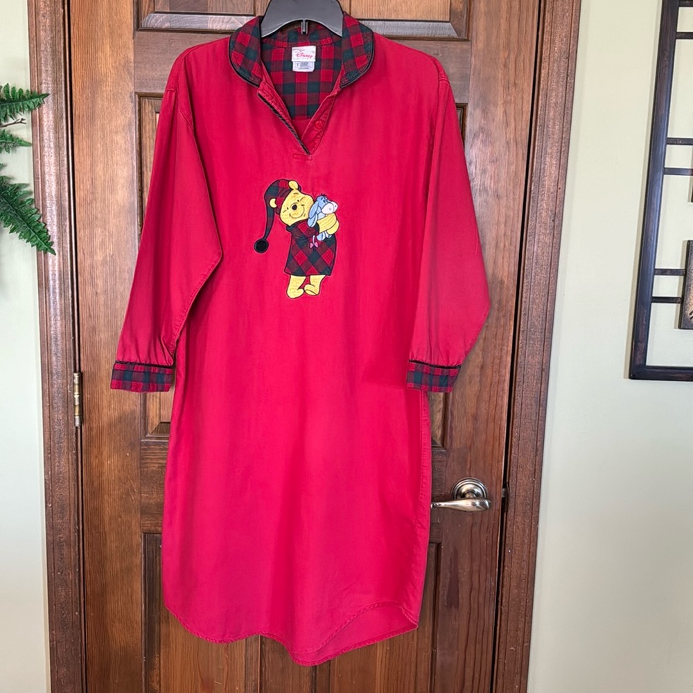 Vintage Disney Store Winnie-the-Pooh & Eyore Red Nightshirt, Small